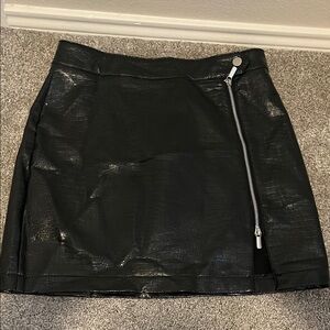 Topshop Black Textured Mini Skirt with Silver Zipper